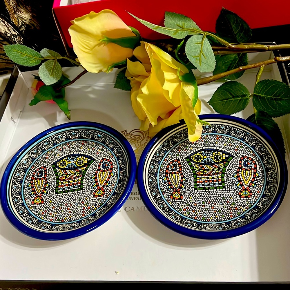 2Handmade Ceramic Decorative Dish Colorful Mosaic Design Unique Tableware Home